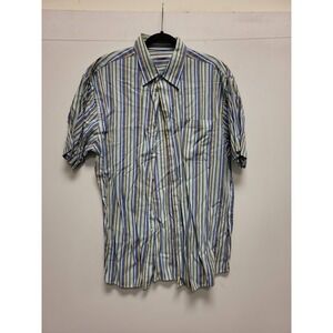 LINEA DOME Mens XL Shirt Striped Short Sleeve Button Up Casual Korea Made‎